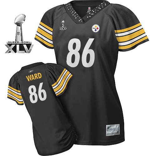 Steelers #86 Hines Ward Black Women's Field Flirt Super Bowl XLV Stitched NFL Jersey - Click Image to Close